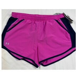NWT‎ Under Armour Heatgear Womens Running Shorts Pink Navy Blue Loose Fit LG